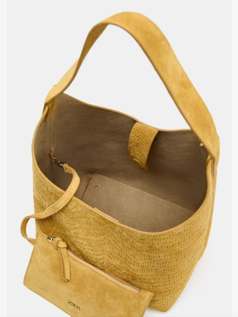 Genuine Leather Suede Yellow Mustard Braided Woven Hobo Shoulder Bag - Women